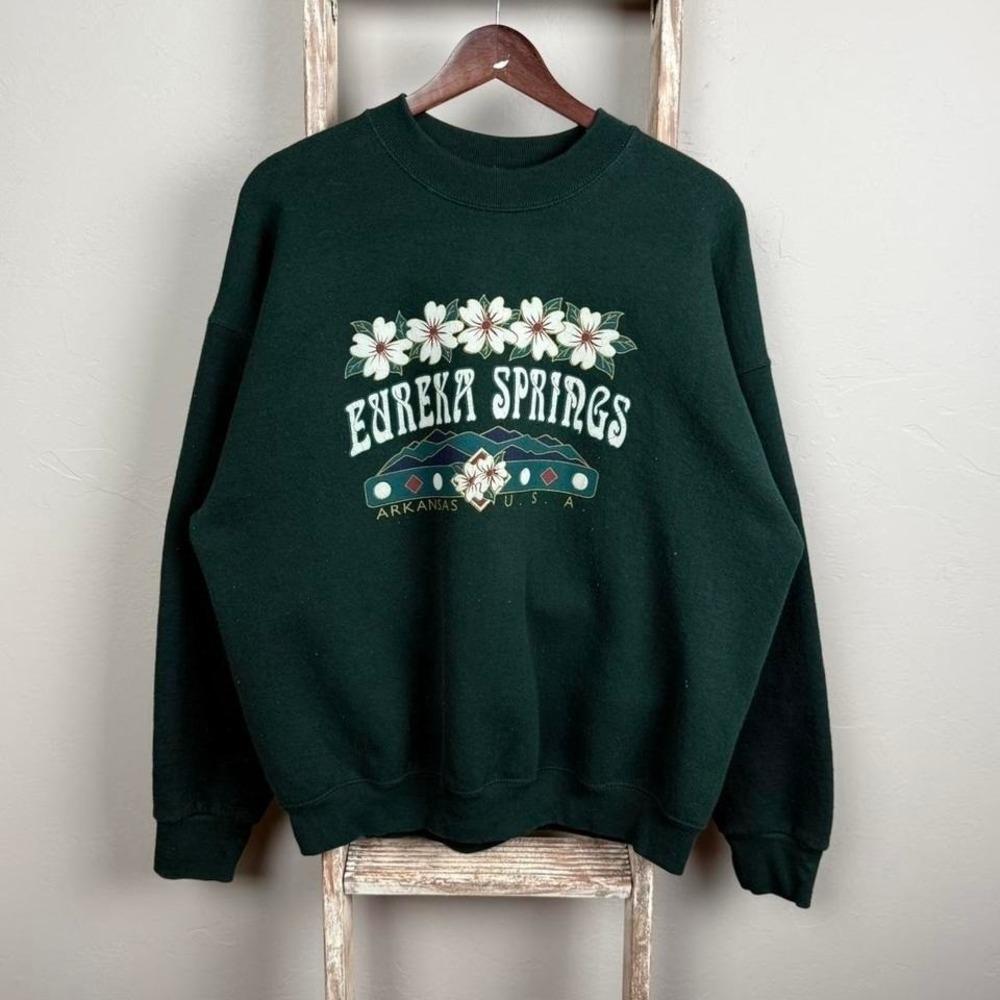 Vintage 90s Eureka Springs‎ Green Tourist Pullover Sweatshirt Large, USA